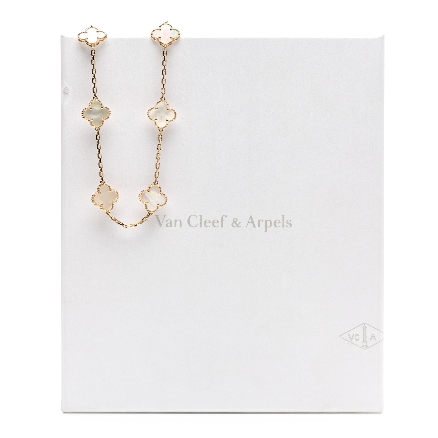 18K Yellow Gold Mother of Pearl 10 Motifs Vintage Alhambra Necklace