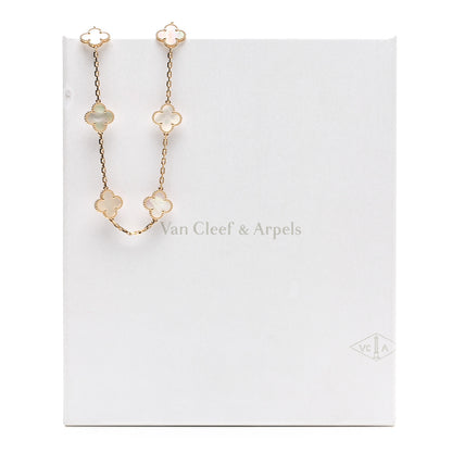 Van Cleef & Arpels 18K Yellow Gold Mother of Pearl 10 Motifs Vintage Alhambra Necklace 6 of 6