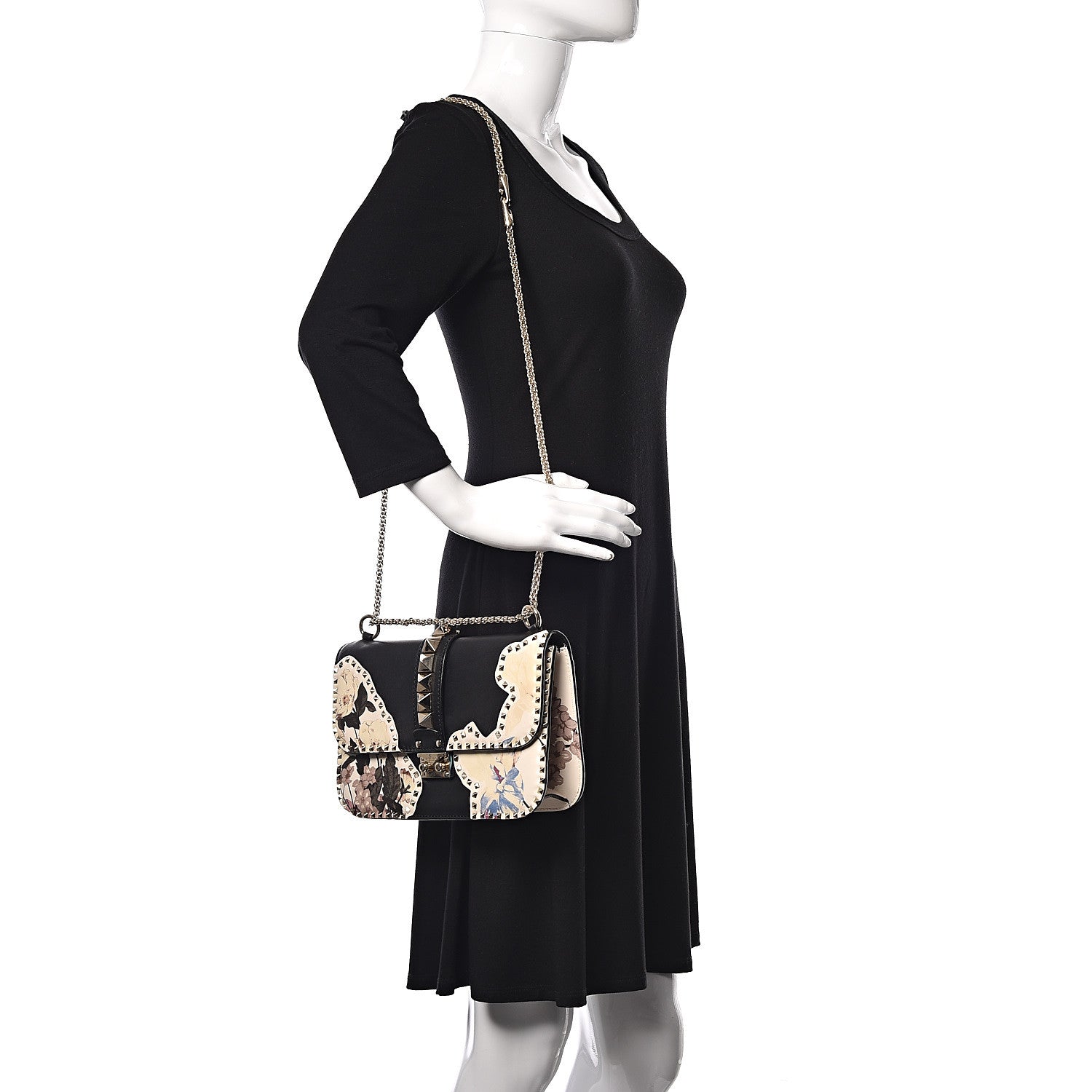 Valentino Garavani Vitello Monogram Kimono 1997 Print Medium Glam Lock Rockstud Flap Black 2 of 12