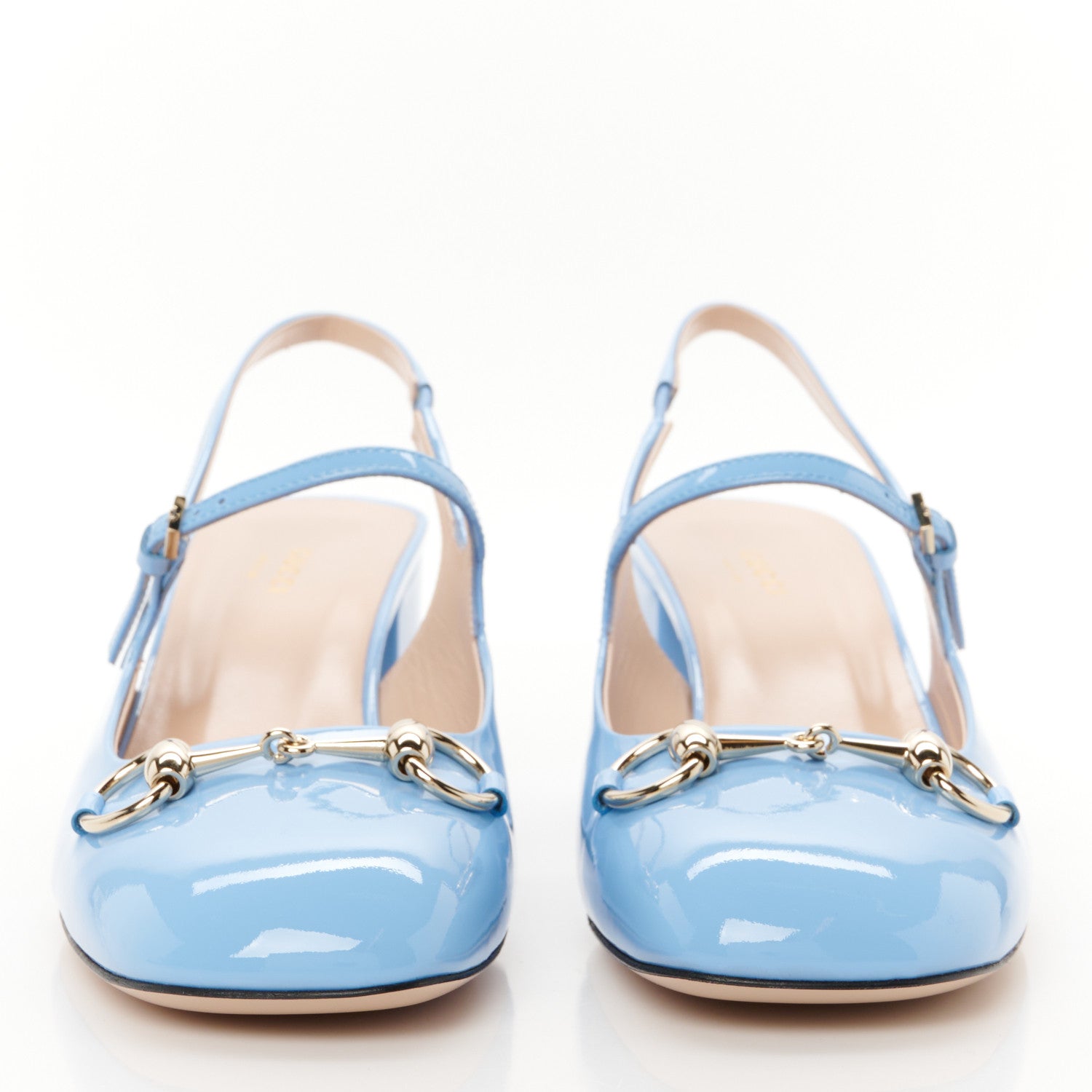 Gucci Vernice Crystal Horsebit Charlotte 42mm Slingback Pumps 39 Glacial Blue 3 of 10