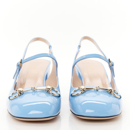 Gucci Vernice Crystal Horsebit Charlotte 42mm Slingback Pumps 39 Glacial Blue 3 of 10