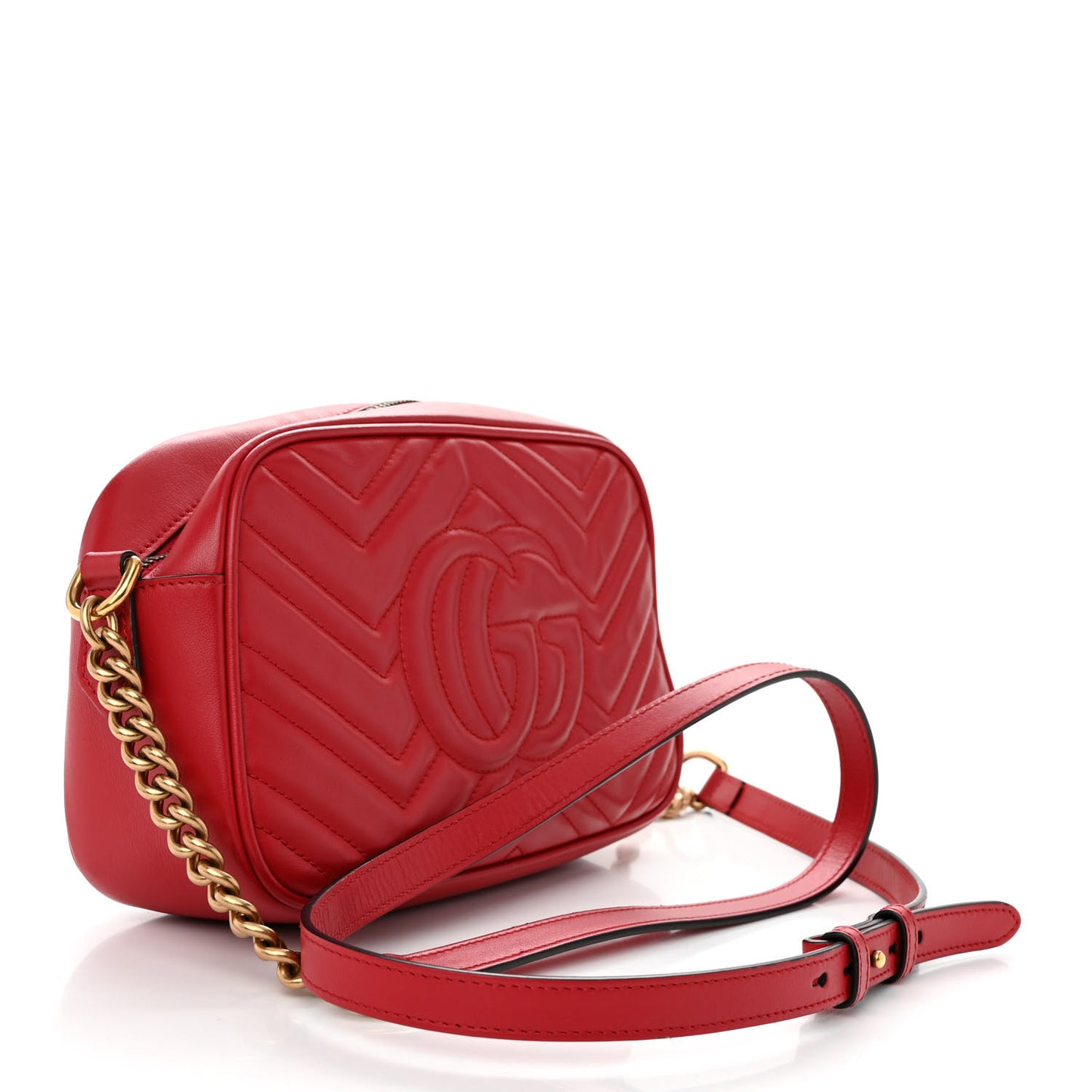 Calfskin Matelasse Small GG Marmont Chain Shoulder Bag Hibiscus Red