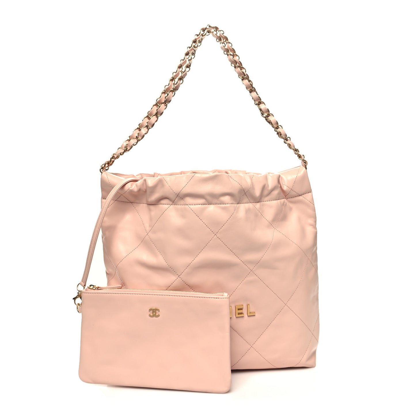 Shiny Calfskin Quilted Small Chanel 22 Light Pink