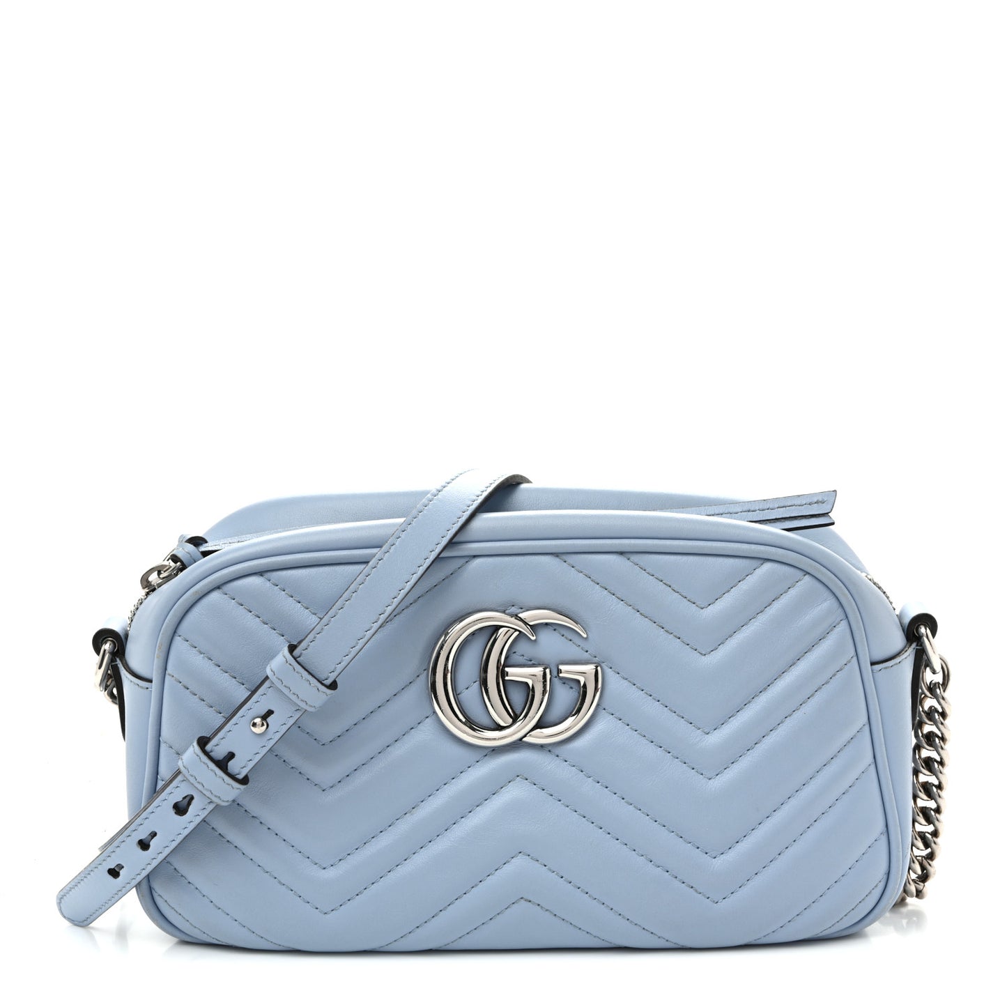 Calfskin Matelasse Small GG Marmont Chain Shoulder Bag Porcelain Light Blue