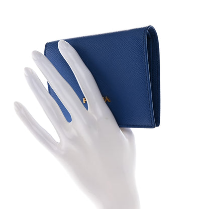 Prada Saffiano Metal Compact Snap Bi-Fold Wallet Blue 2 of 9