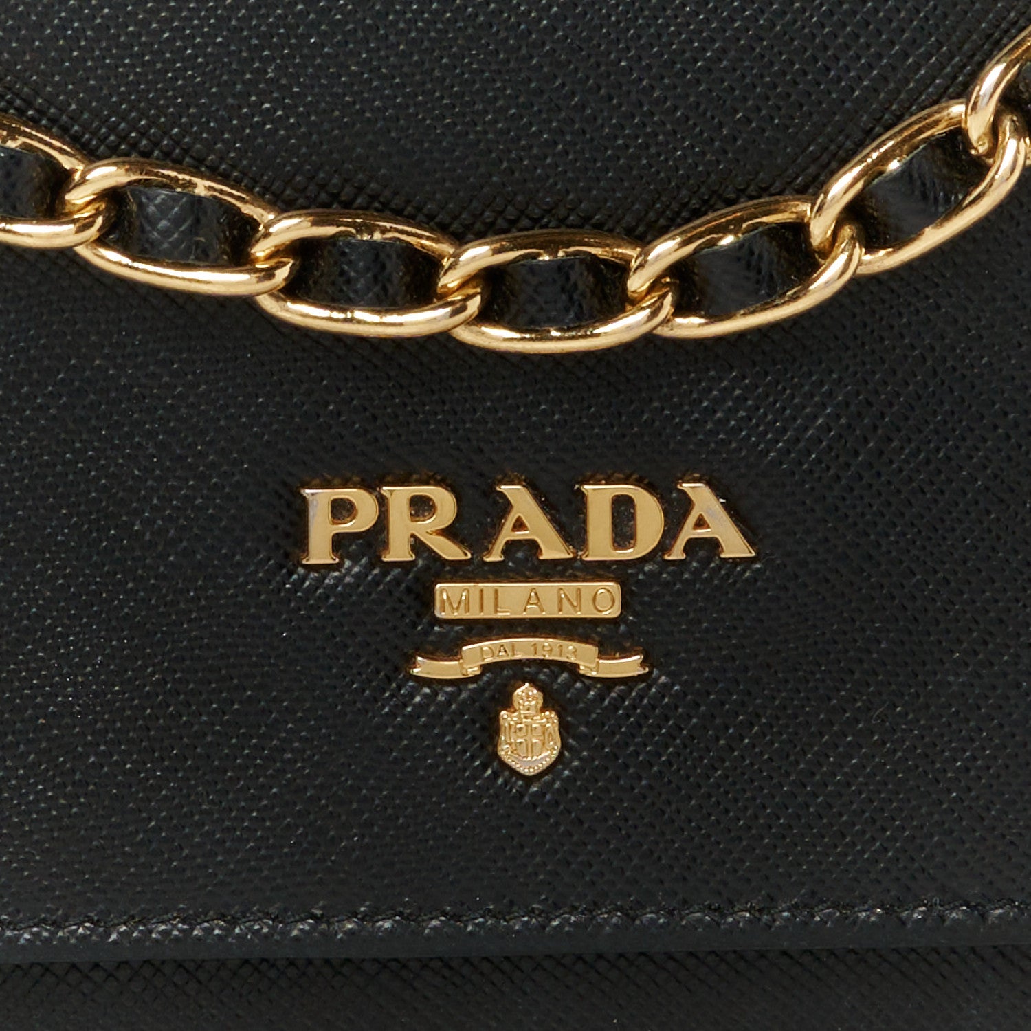 Prada Saffiano Metal Oro Chain Wallet Black 9 of 11
