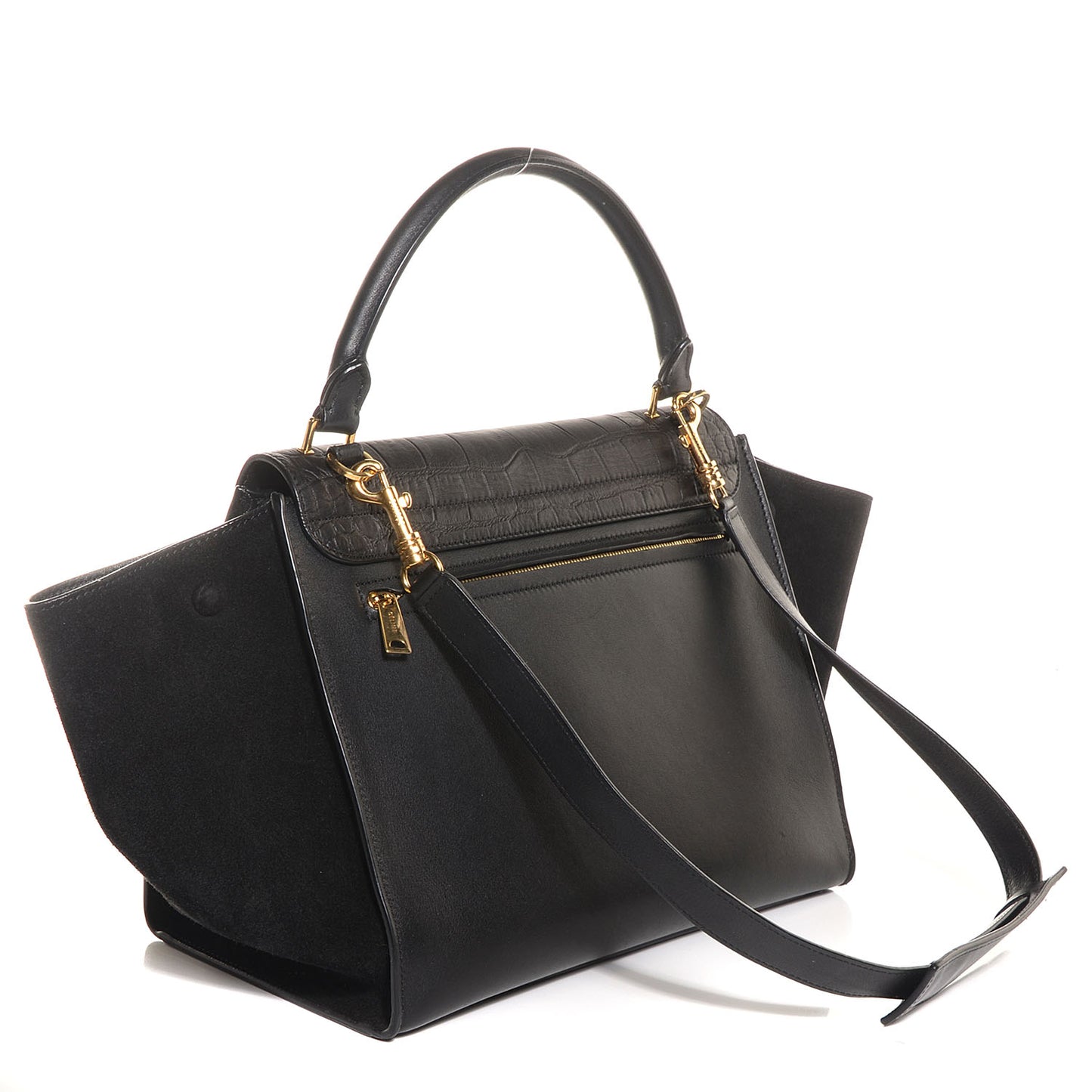 Crocodile Embossed Medium Trapeze Black