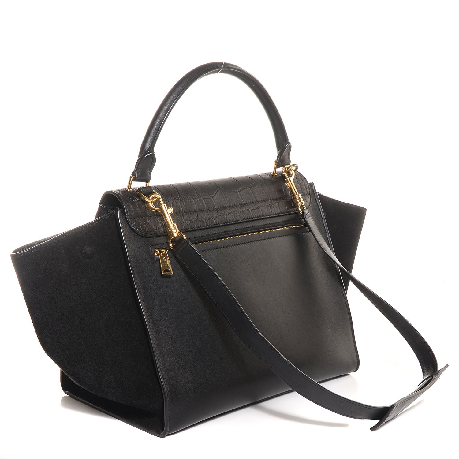 Celine Crocodile Embossed Medium Trapeze Black 3 of 9