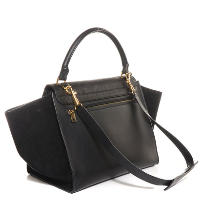 Celine Crocodile Embossed Medium Trapeze Black 3 of 9
