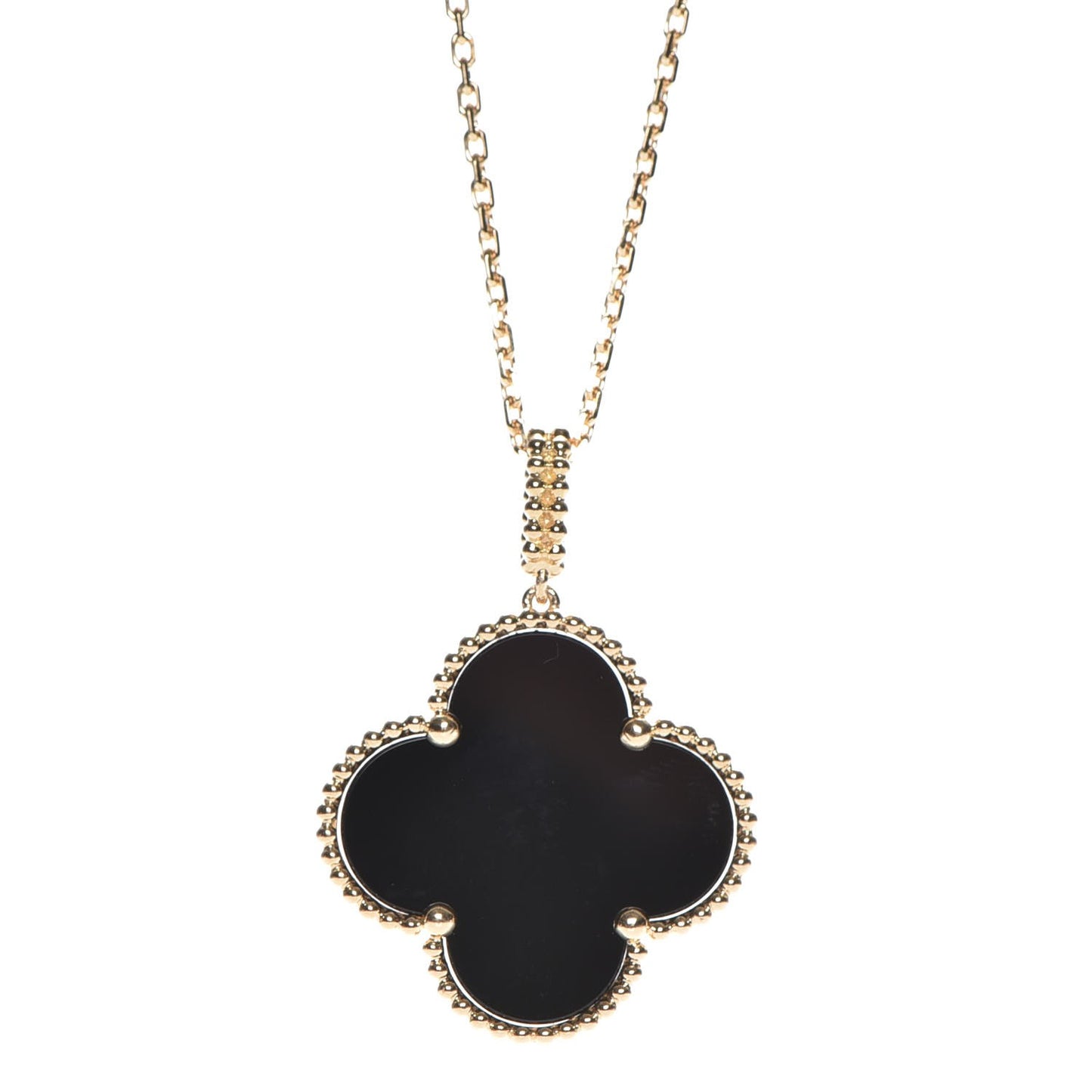 18K Yellow Gold Black Onyx Magic Alhambra Pendant Necklace