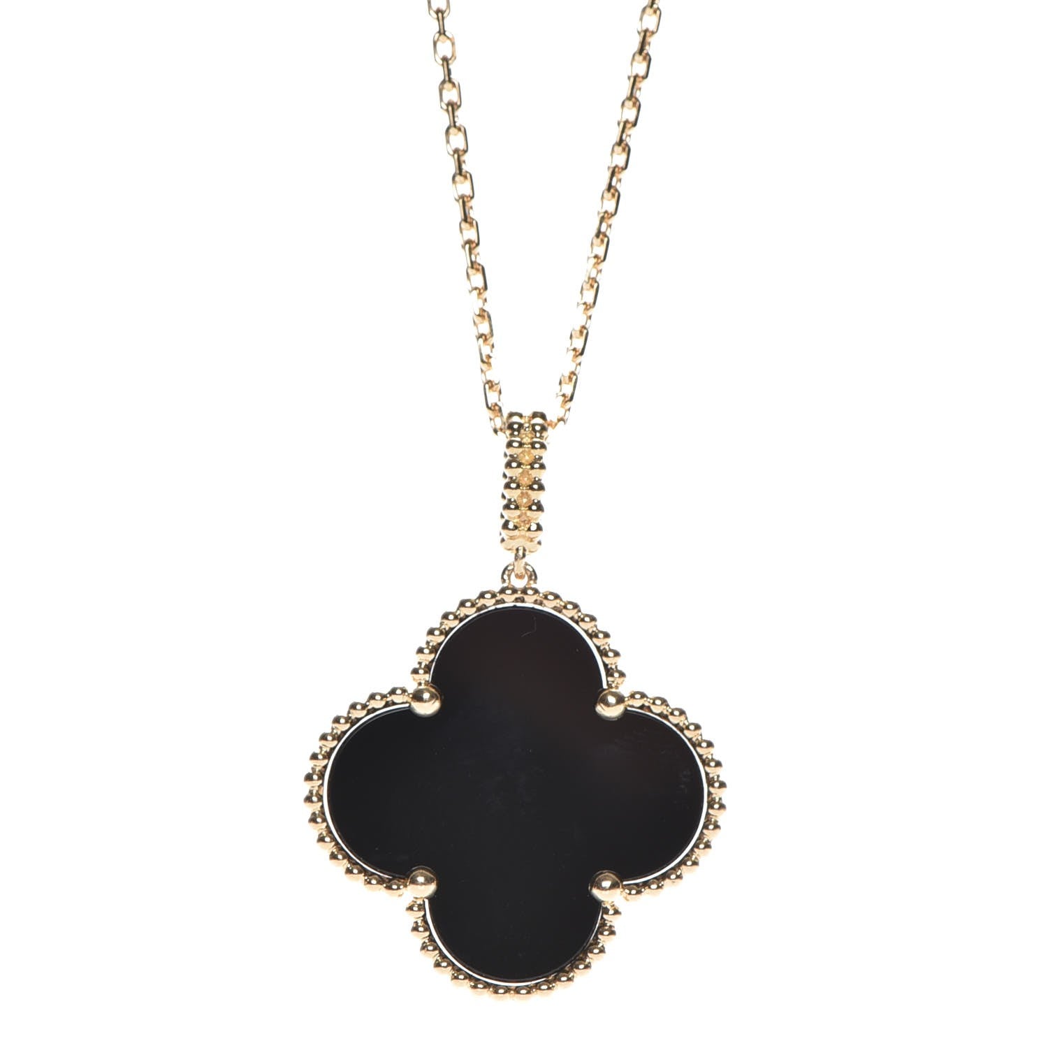 Van Cleef & Arpels 18K Yellow Gold Black Onyx Magic Alhambra Pendant Necklace 3 of 6