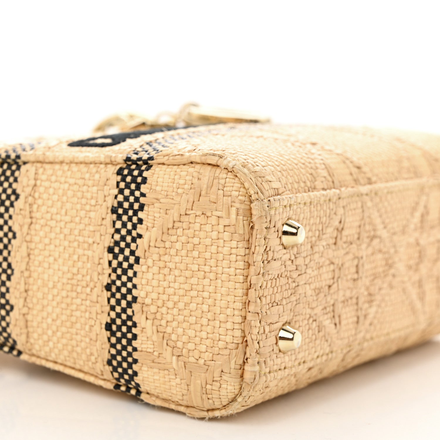 Christian Dior Raffia Woven Cannage Embroidered Mini Lady D-Lite Natural Black 9 of 10