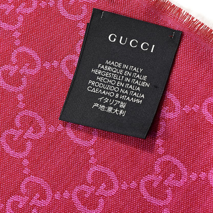 Gucci Wool Silk GG Monogram GGWeblong Fringe Scarf Shawl Red Pink 3 of 3