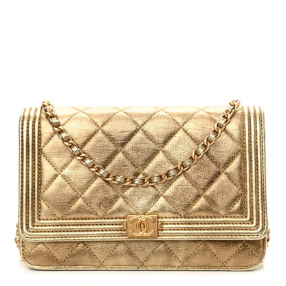 Chanel Distressed Calfskin Quilted Boy Wallet On Chain WOC Gold 1 of 15