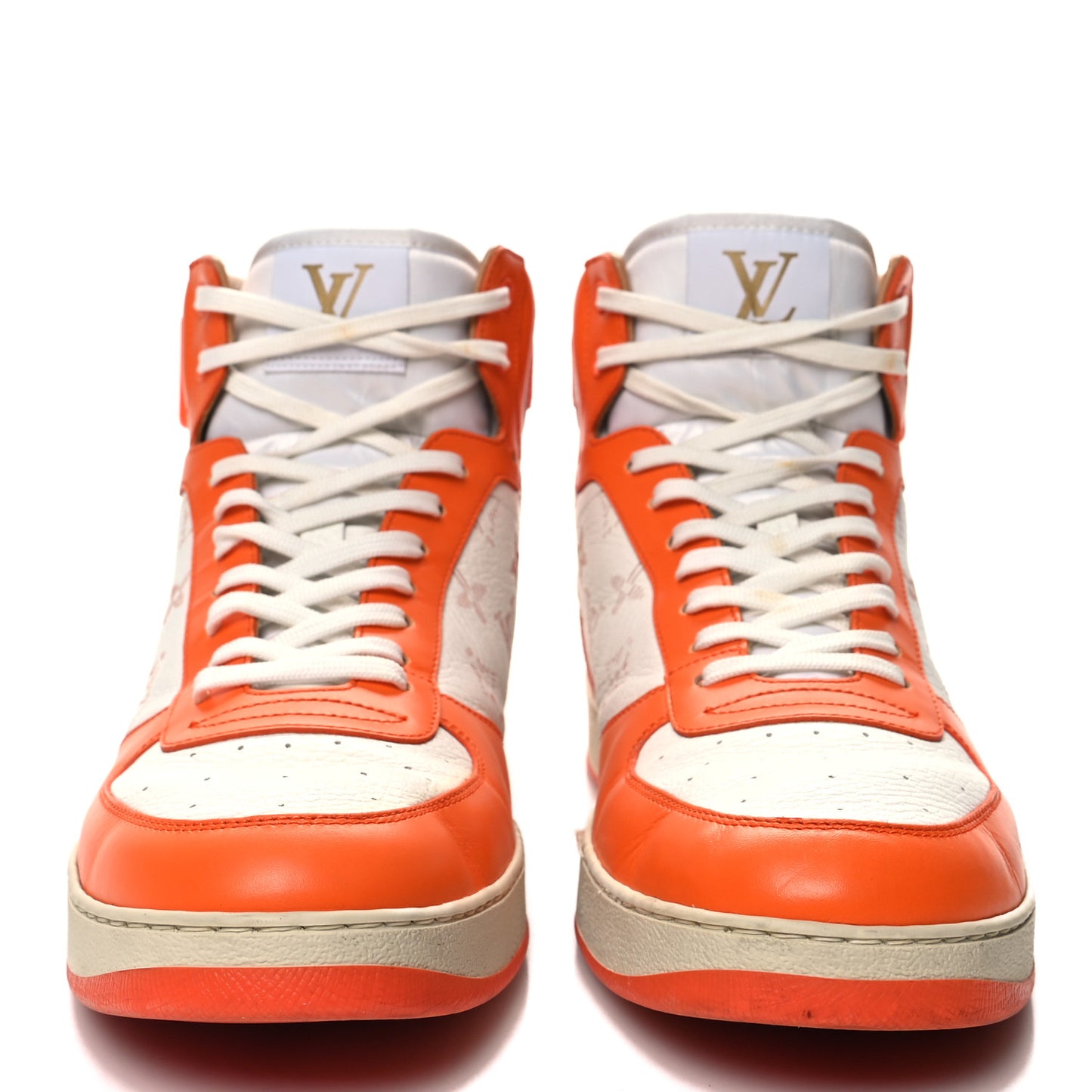 LOUIS VUITTON Calfskin Monogram Rivoli High Top Sneakers 9 Orange