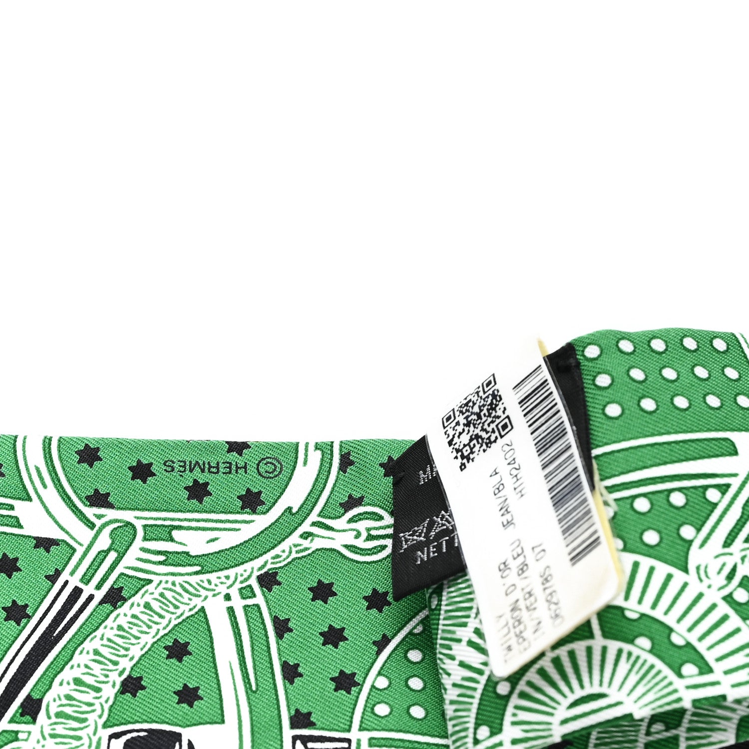 Hermes Silk Eperon d'Or Bandana Twilly Vert Bleu Jean White 3 of 3