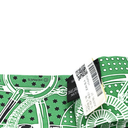 Hermes Silk Eperon d'Or Bandana Twilly Vert Bleu Jean White 3 of 3