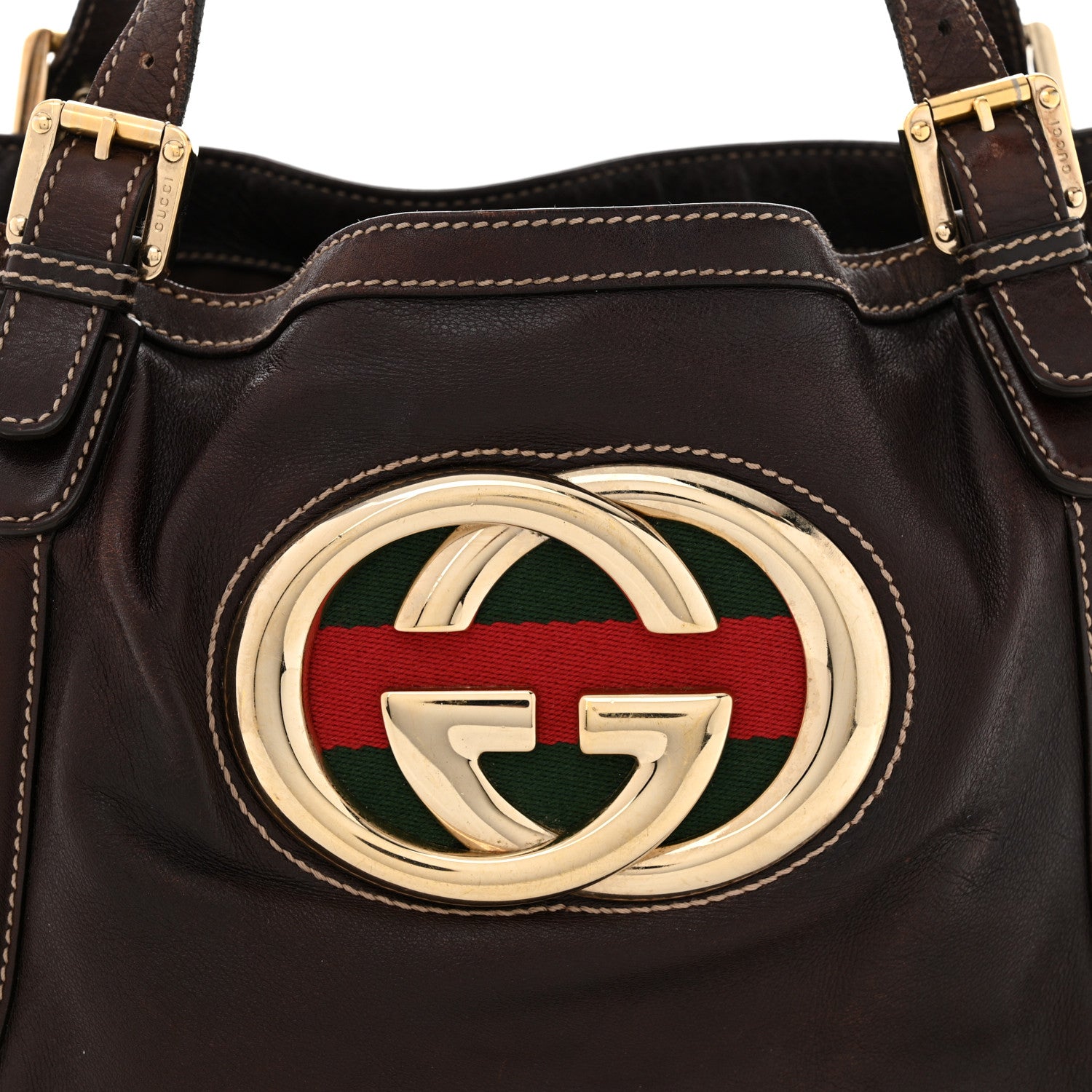 Gucci Calfskin Medium Britt Tote Dark Brown 8 of 17
