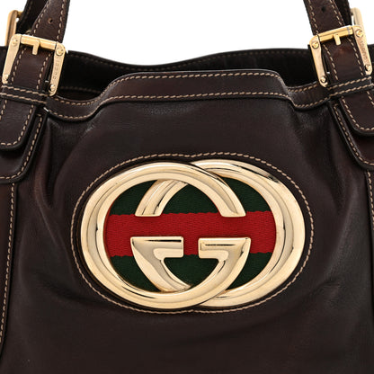 Gucci Calfskin Medium Britt Tote Dark Brown 8 of 17