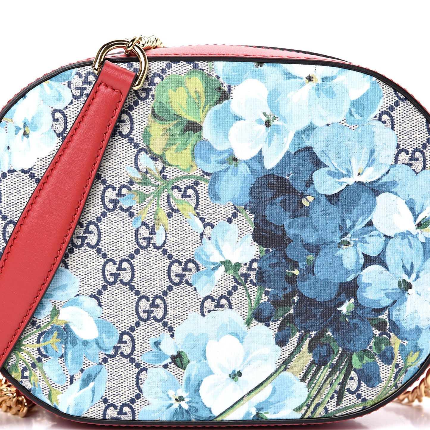 GG Supreme Monogram Blooms Mini Chain Shoulder Bag Beige Blue Navy Hibiscus Red
