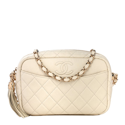 Chanel Caviar Flat Quilted Small Coco Tassel Camera Case White 1 of 10