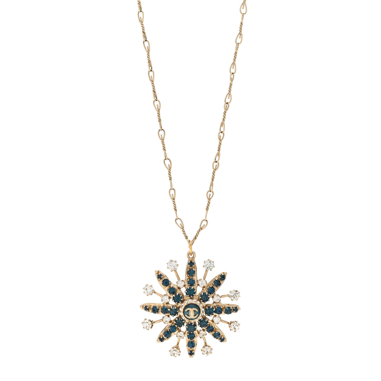 Crystal Snowflake CC Pendant Necklace Gold Blue