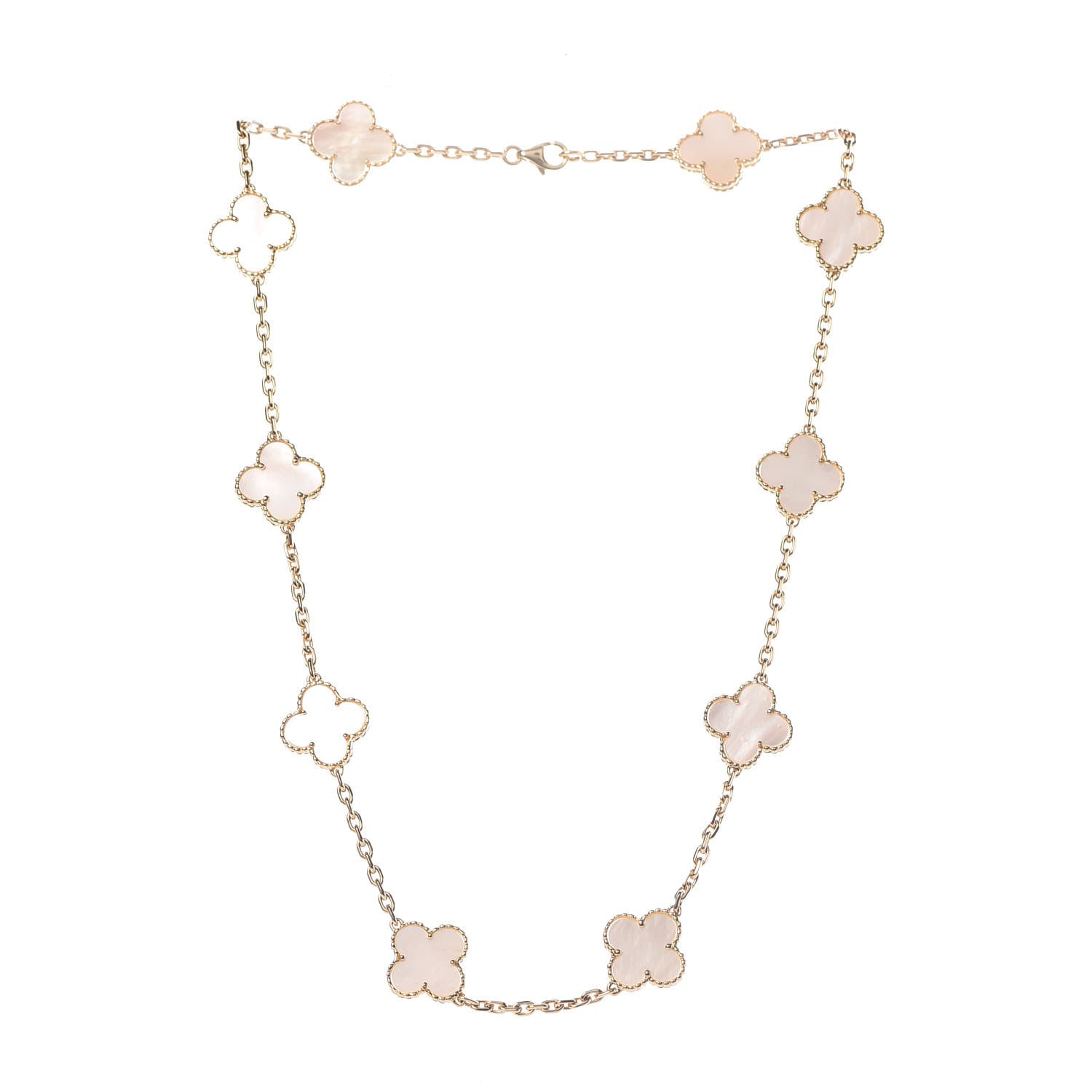 Van Cleef & Arpels 18K Yellow Gold Mother of Pearl 10 Motifs Vintage Alhambra Necklace 3 of 7