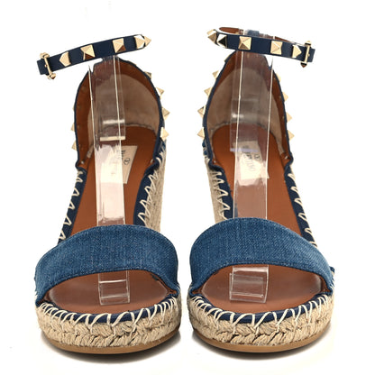 Valentino Garavani Denim Rockstud Ankle Strap Espadrille 15/105mm Wedge Sandals 37 Light Denim 2 of 8
