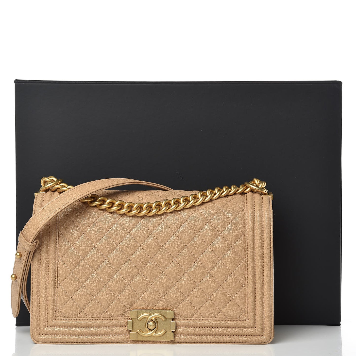 Caviar Quilted New Medium Boy Flap Beige