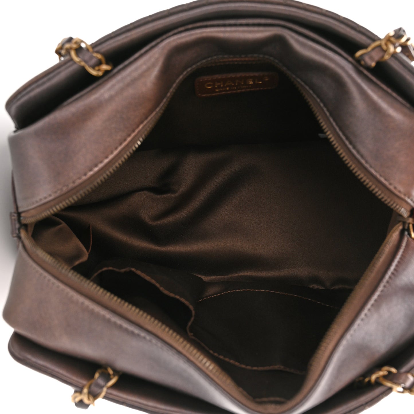 Metallic Lambskin Paris Shanghai Quilted Tote Kahki