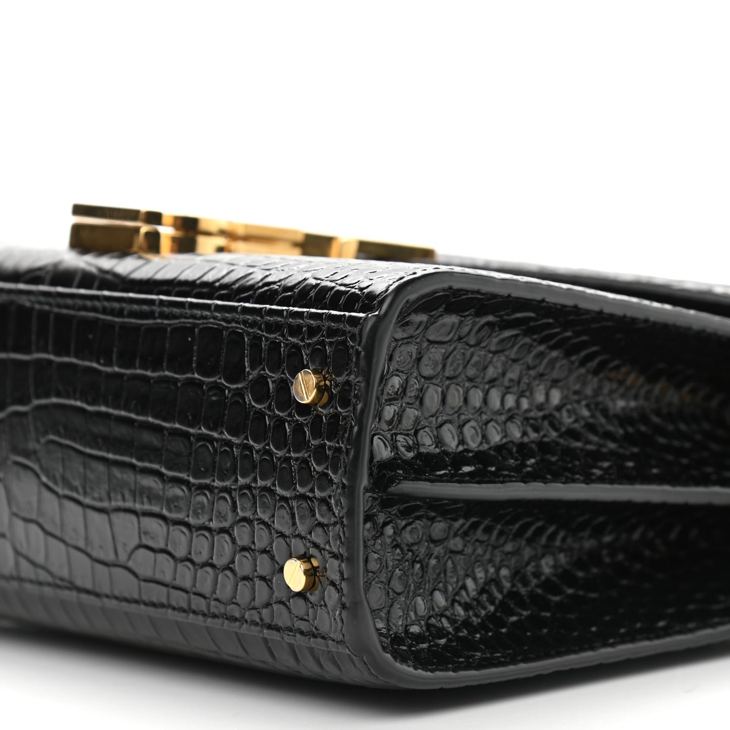 Calfskin Crocodile Embossed Mini Classic Monogram Cassandra Top Handle Black