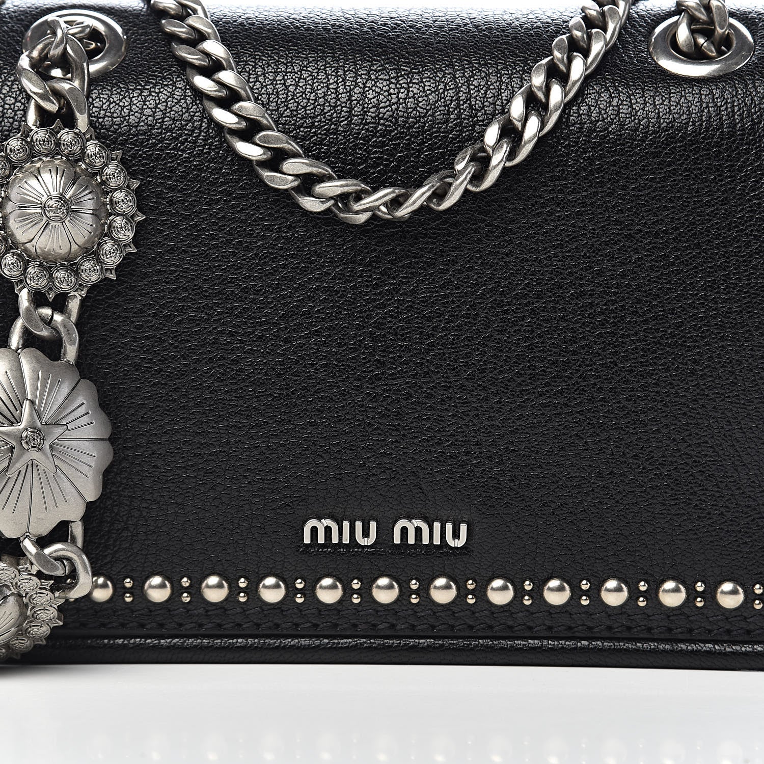 Miu Miu Goatskin Madras Borchie Shoulder Bag Black 11 of 11