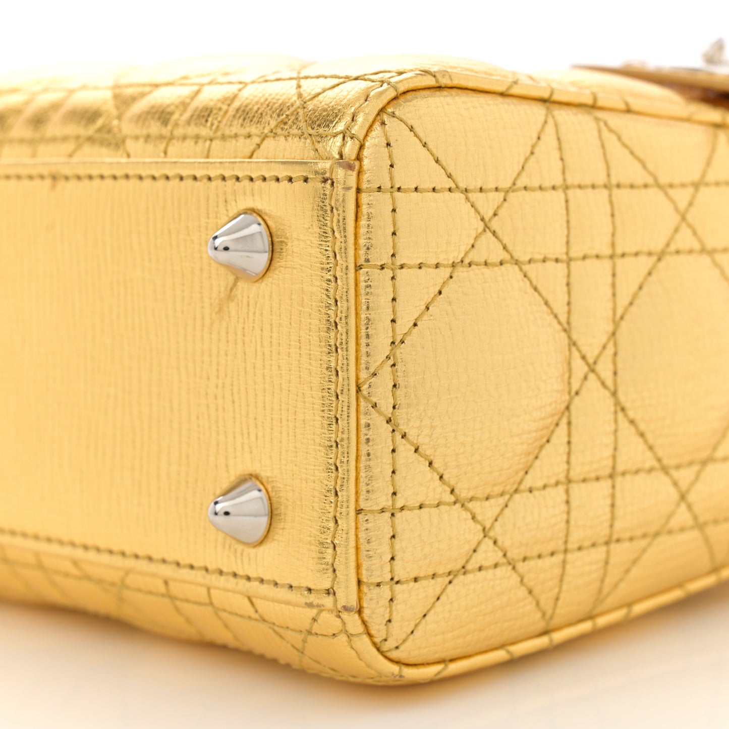 Metallic Grained Calfskin Cannage Small Lucky Badges My Lady Dior Gold