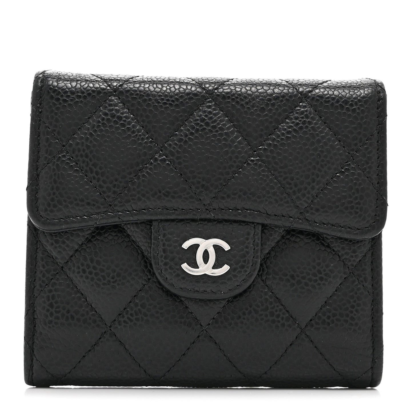 Caviar Quilted Compact Flap Wallet Black