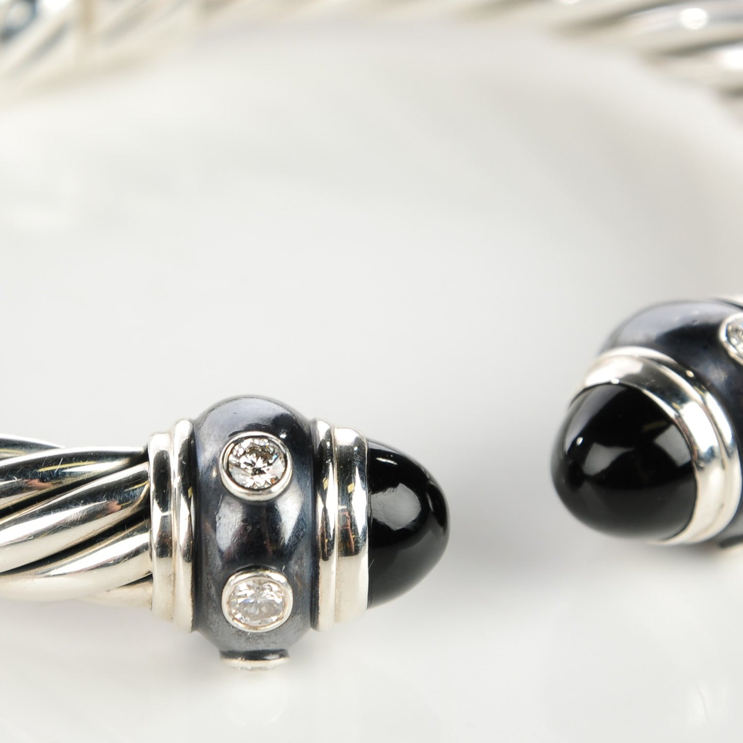 Sterling Silver Pave Diamond Onyx 8.5mm Cable Renaissance Bracelet