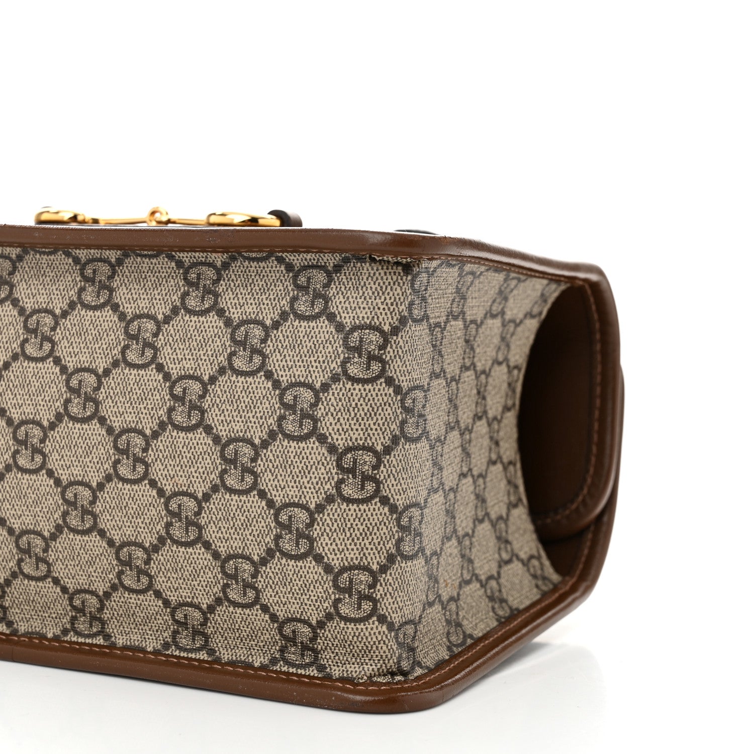 Gucci GG Supreme Monogram Azalea Calfskin Mini Horsebit 1955 Foldover Top Handle Bag Beige Ebony Brown Sugar 10 of 11