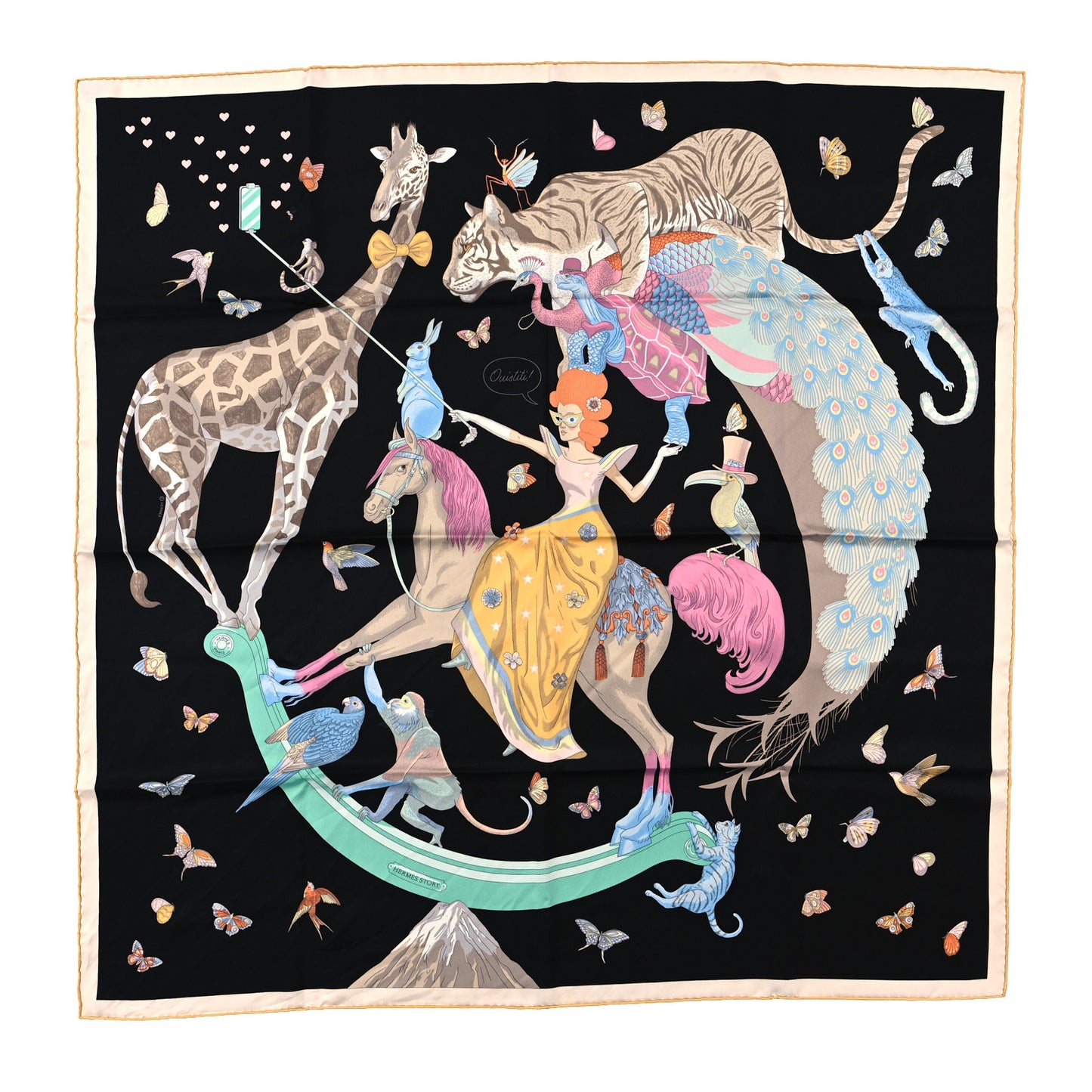 Silk Story Scarf 90 Marron Black Jaune Multicolor