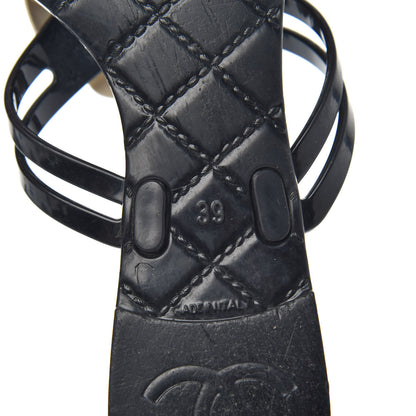 Chanel Jelly Camellia Thong Sandals 39 Black Ivory 7 of 7