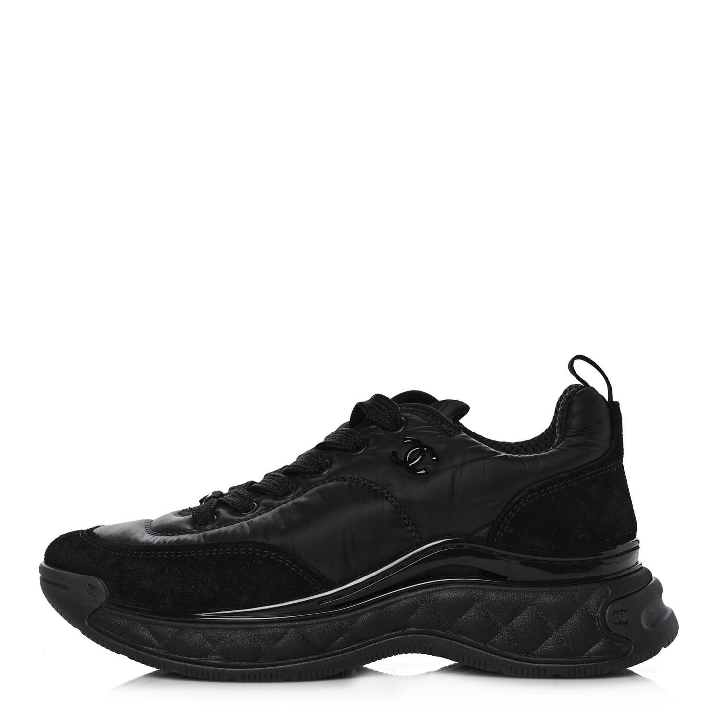 Nylon Suede Calfskin CC Sneakers 36 Black