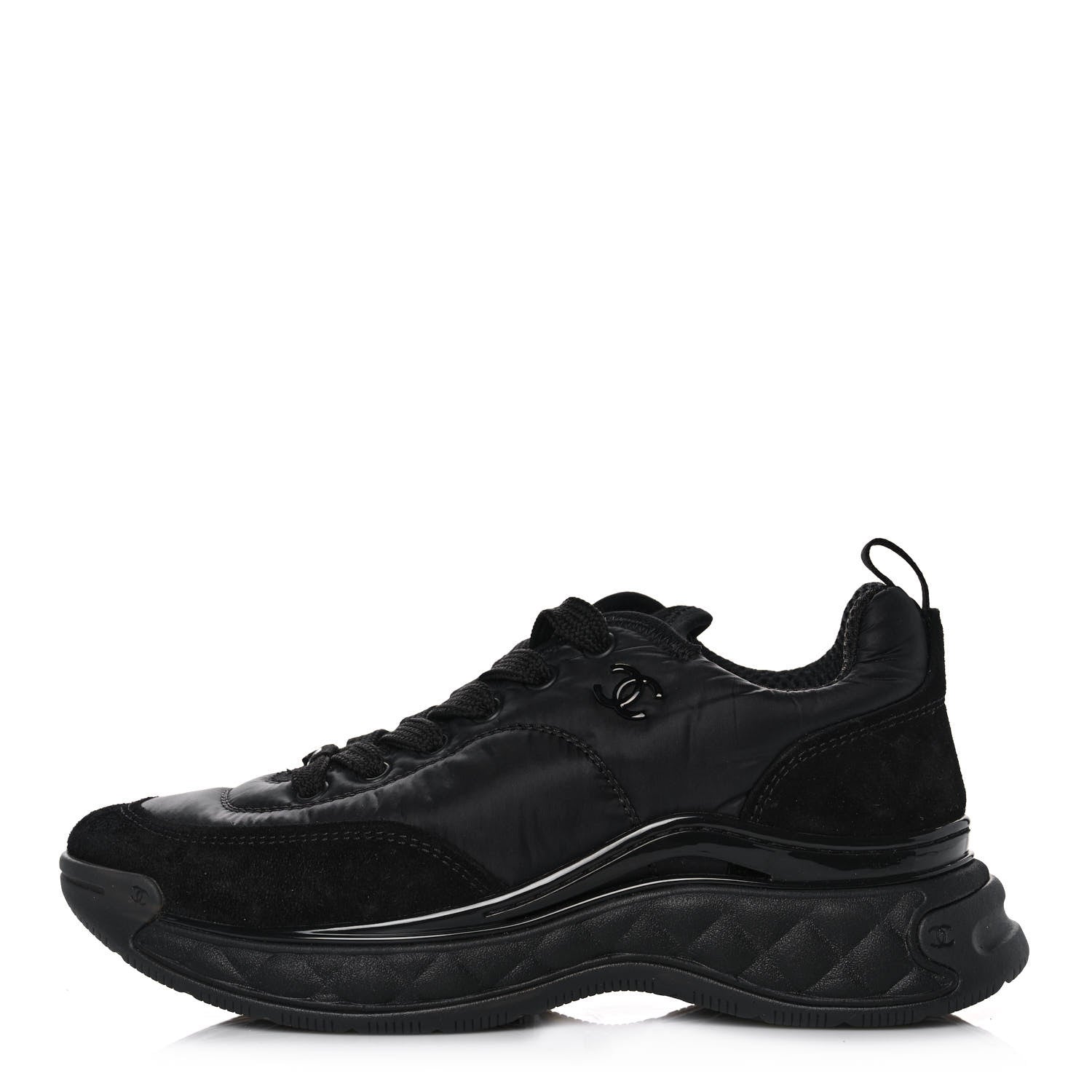 Chanel Nylon Suede Calfskin CC Sneakers 36 Black 1 of 9