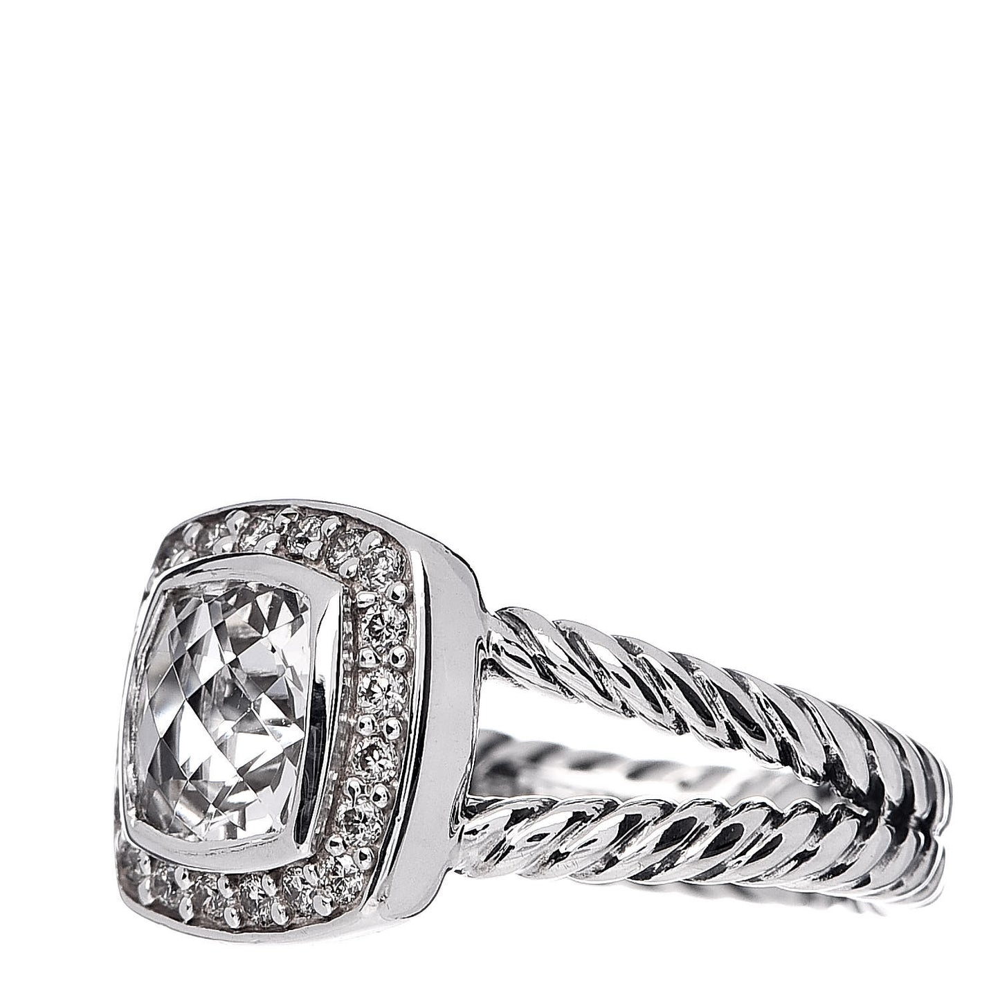 Sterling Silver Diamond White Topaz 7mm Petite Albion Ring 49 5
