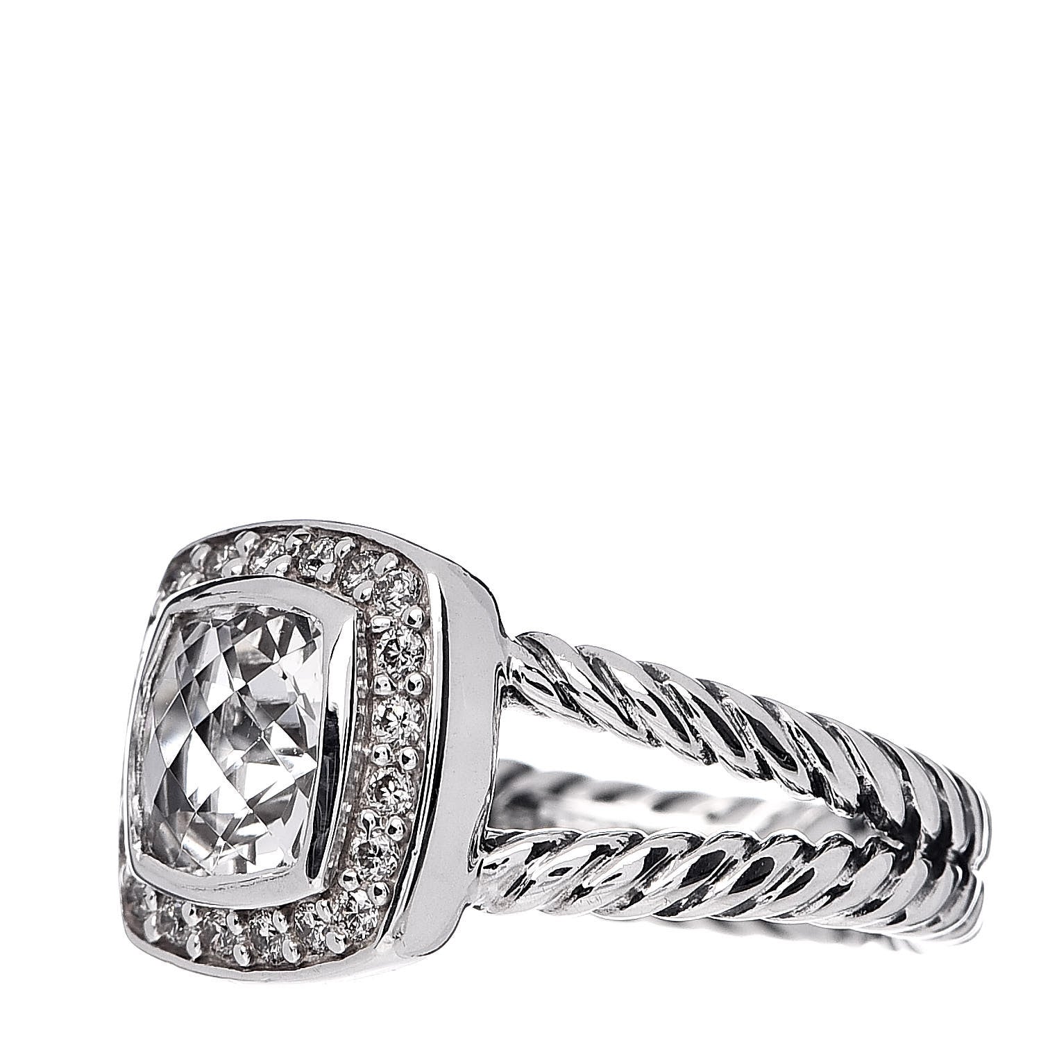 David Yurman Sterling Silver Diamond White Topaz 7mm Petite Albion Ring 49 5 3 of 5