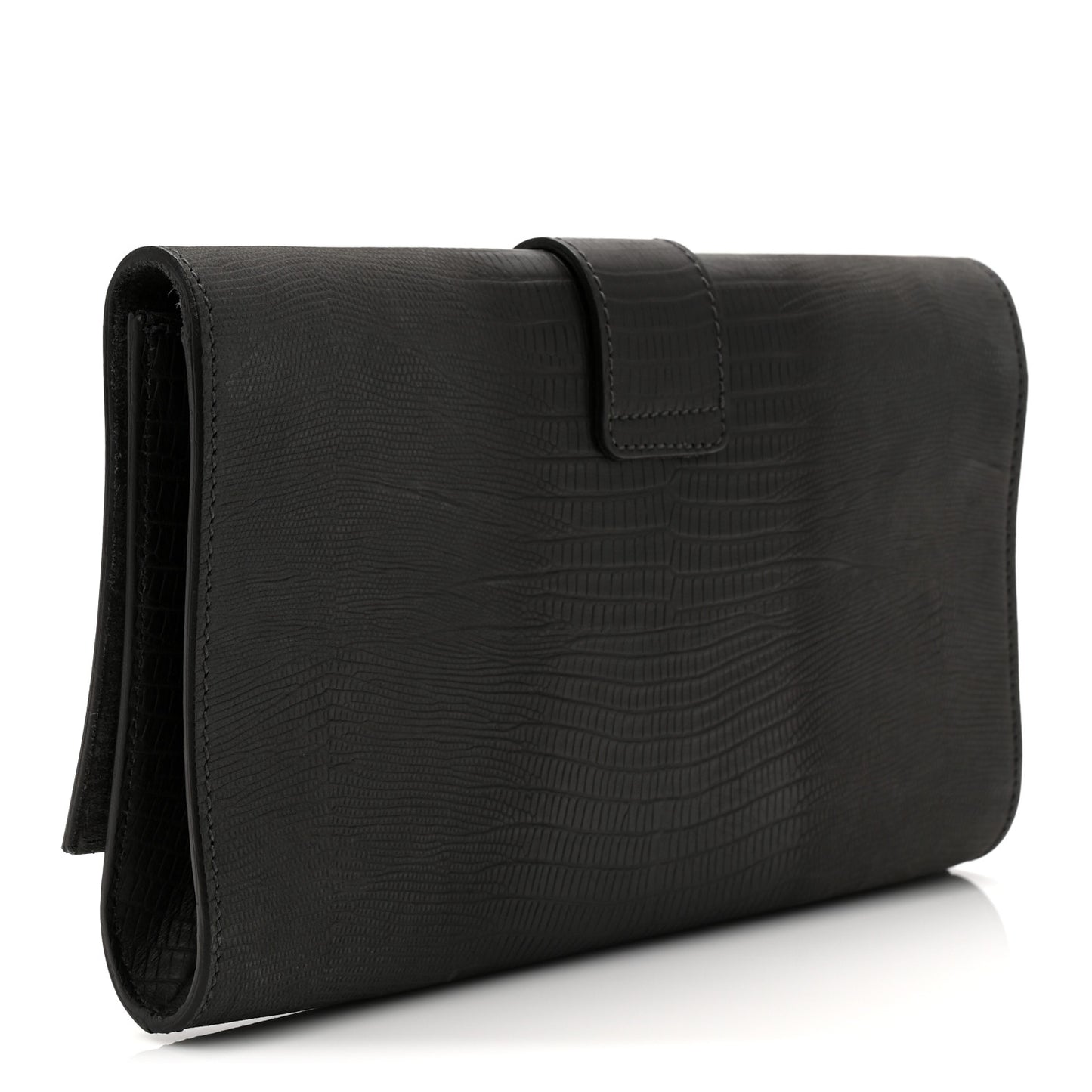 Lizard Calfskin Embossed Classic Y Ligne Clutch Gray