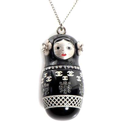 Chanel Resin Matryoshka Russian Doll Necklace Black 3 of 6