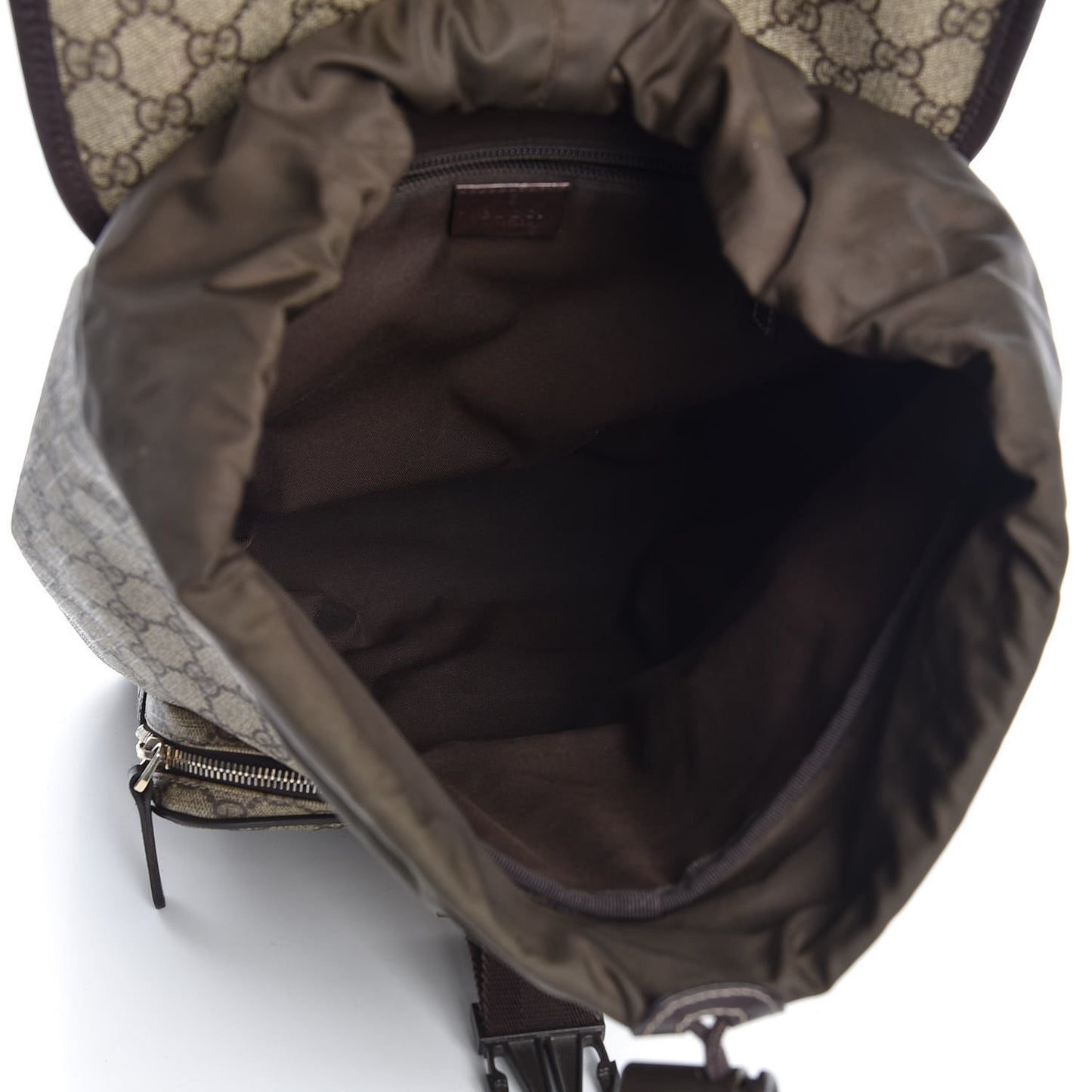 GG Supreme Monogram Medium Single Buckle Rucksack Backpack Beige Ebony Brown