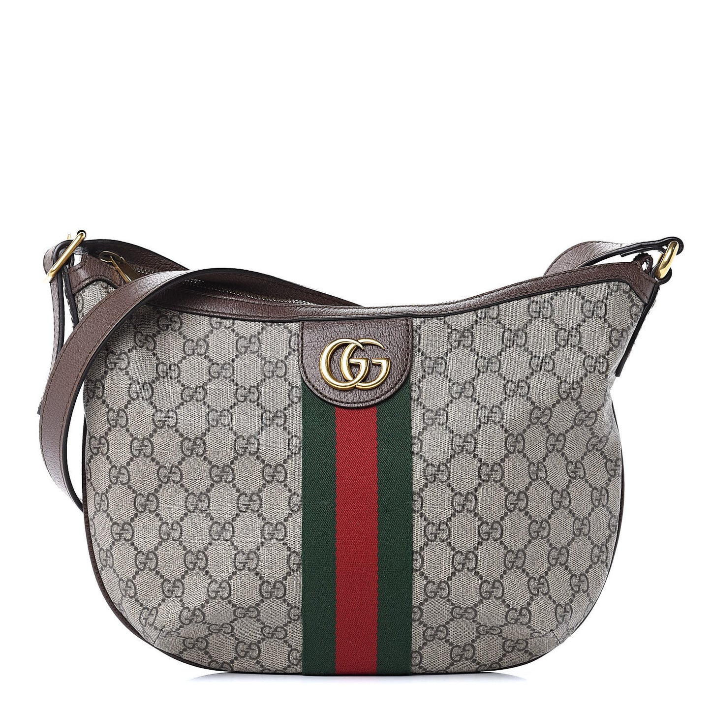 GG Supreme Monogram Web Small Ophidia Half Moon Hobo Brown