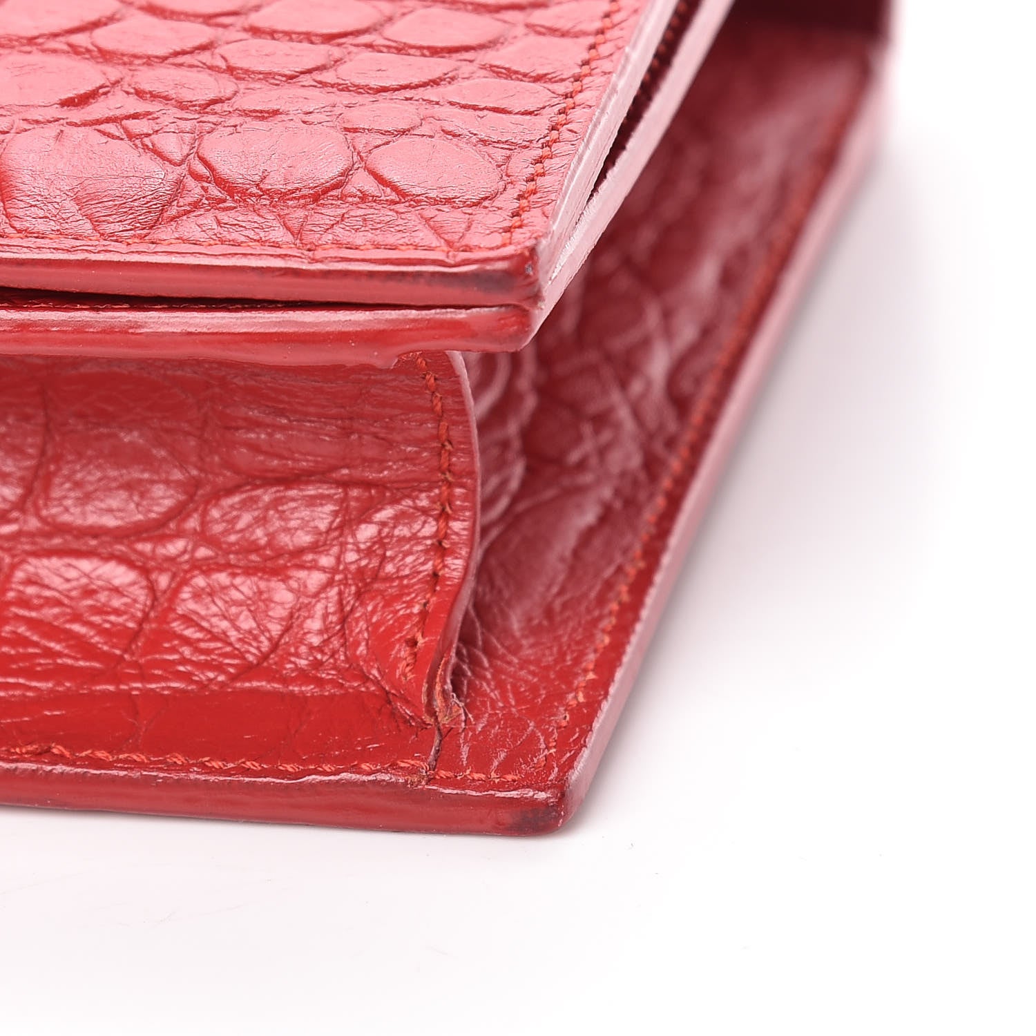 Saint Laurent Calfskin Crocodile Embossed Classic Kate Monogram Clutch Red 10 of 10