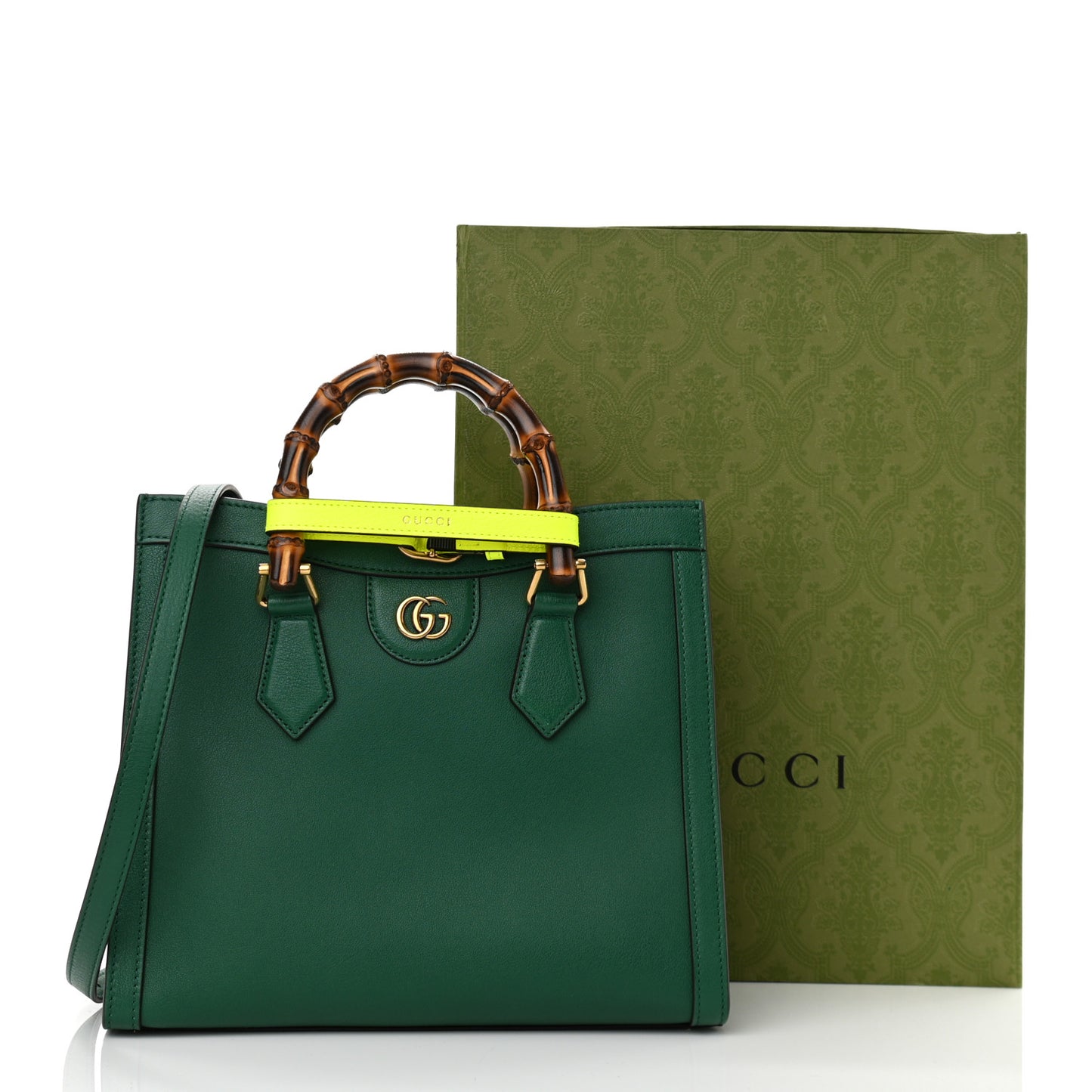Wonka Grain Calfskin Small Diana Tote Bag Green Yellow Fluo