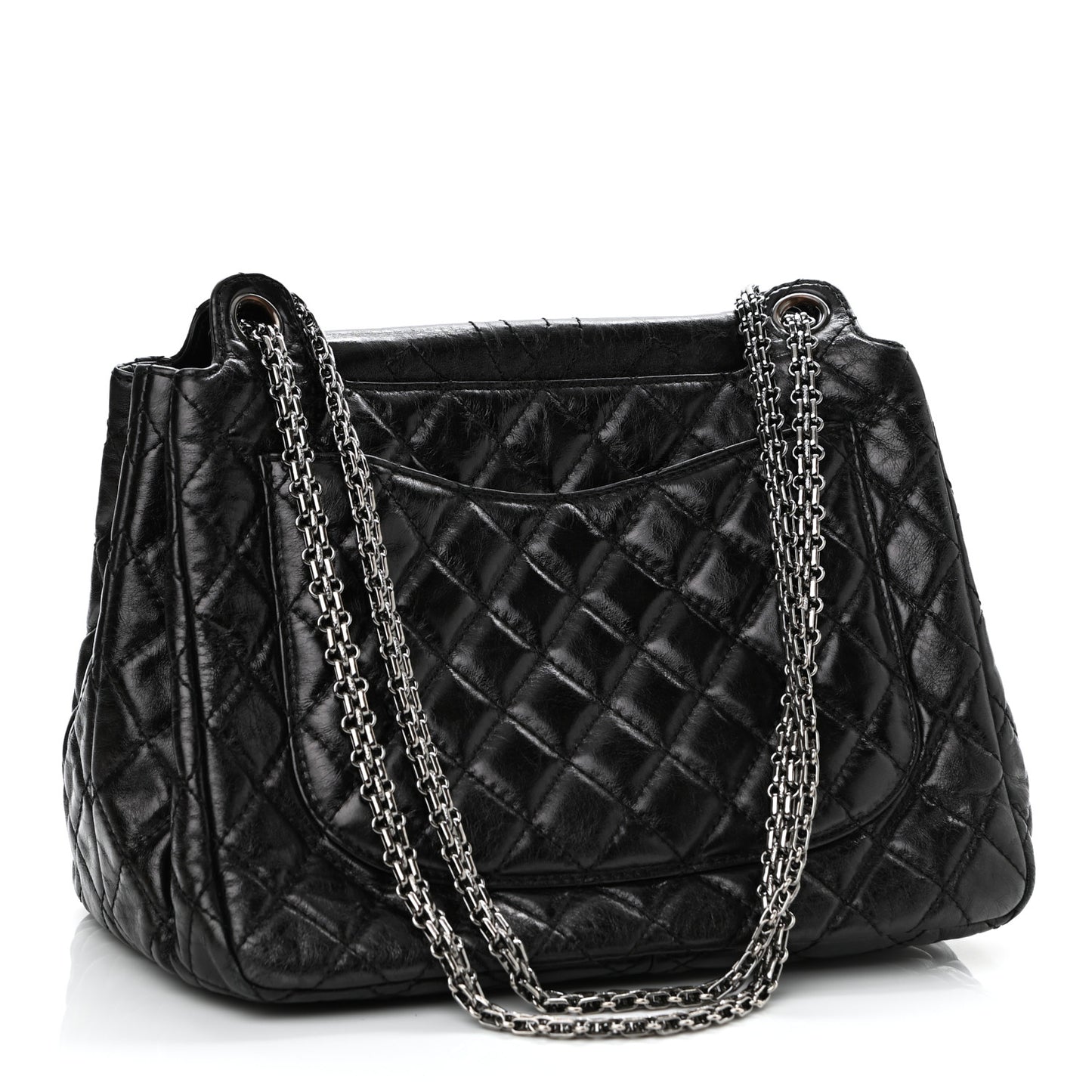 Metallic Aged Calfskin Quilted Reissue 2.55 Accordion Flap Black