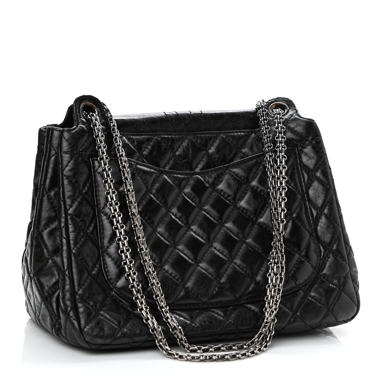 Chanel Metallic Aged Calfskin Quilted Reissue 2.55 Accordion Flap Black 3 of 11